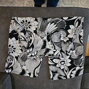 Christian Siriano Black & White Floral Wide Leg Linen Blend Pull On Pants Size M